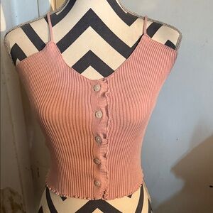 Sweet Generis Pink Ribbed Button-Front Women's Top